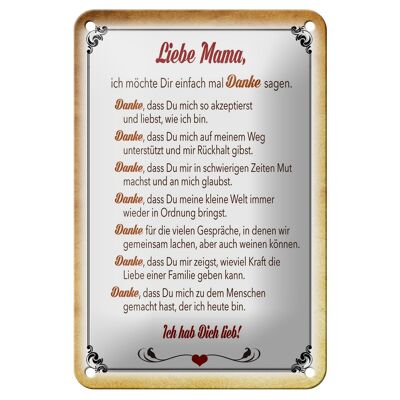 Blechschild Spruch 12x18cm liebe Mama Ich hab dich lieb Dekoration