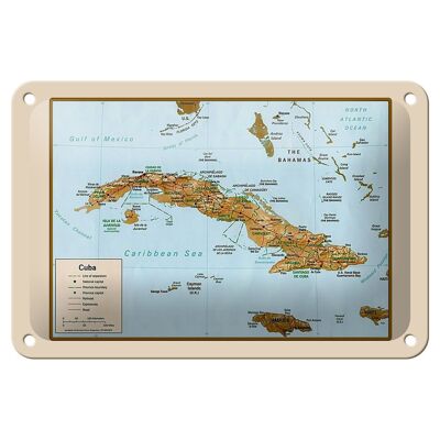 Cartel de chapa Cuba 18x12cm decoración mapa