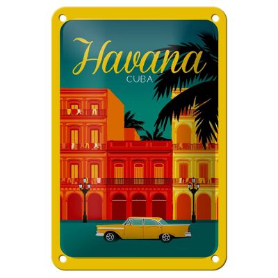 Blechschild Havana 12x18cm Cuba Zeichnung gelbes Auto Dekoration