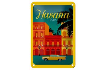 Plaque en tôle La Havane 12x18cm Cuba dessin décoration voiture jaune 1