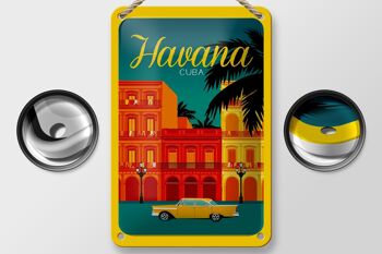 Plaque en tôle La Havane 12x18cm Cuba dessin décoration voiture jaune 2