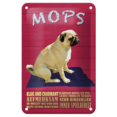 Cartel de chapa con texto "Perro pug" de 12x18 cm, decoración inteligente y encantadora