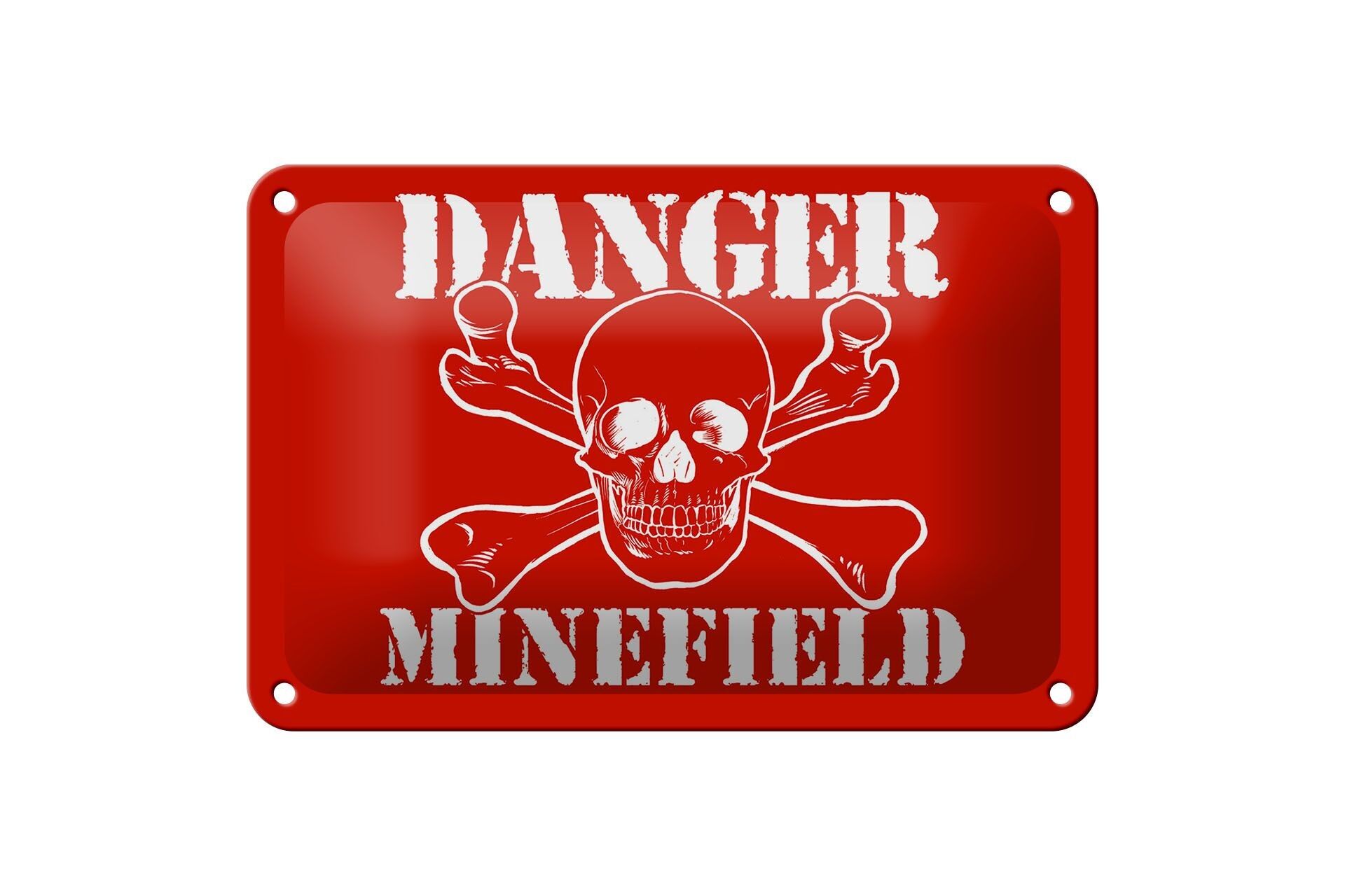 Targa in metallo con avviso, 18 x 12 cm, decorazione con teschio e campo minato