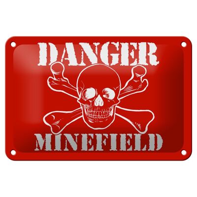 Panneau d'avertissement en étain 18x12cm, décoration de crâne de champ de mines de Danger