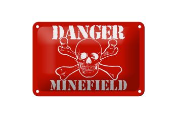 Panneau d'avertissement en étain 18x12cm, décoration de crâne de champ de mines de Danger 1