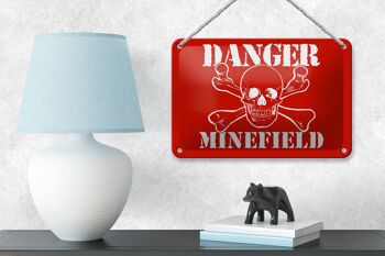 Panneau d'avertissement en étain 18x12cm, décoration de crâne de champ de mines de Danger 4