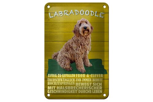 Blechschild Spruch 12x18cm Labradoodle Hund froh und clever Dekoration