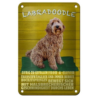 Cartel de chapa con texto "Perro Labradoodle" 12x18cm, decoración feliz e inteligente