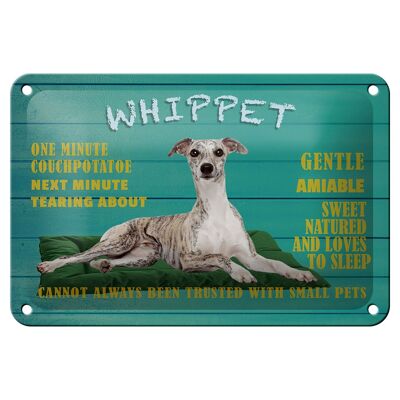 Cartel de chapa con texto en inglés "Whippet dog", decoración amable y gentil, 18x12cm