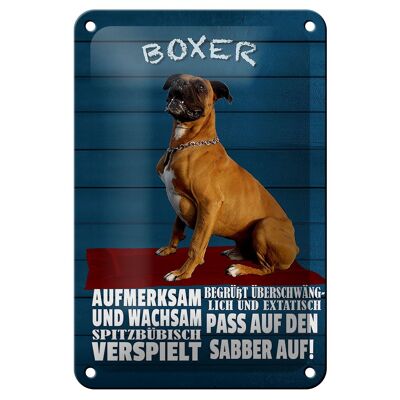 Cartel de chapa que dice 12x18cm perro boxer atento vigilante decoración