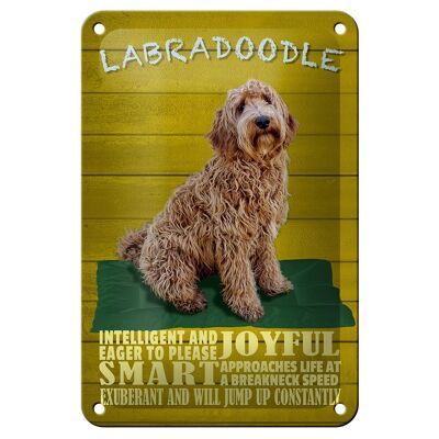 Cartel de chapa que dice 12x18cm El perro Labradoodle quiere saltar decoración