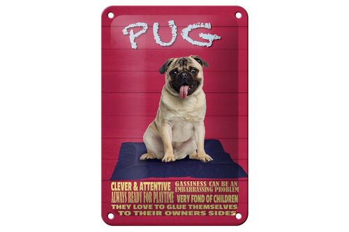 Blechschild Spruch 12x18cm Pug Hund clever attentive Dekoration