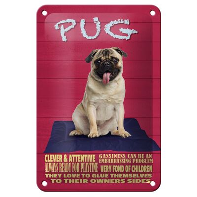 Cartel de chapa con texto "Perro Pug", 12x18cm, decoración atenta e inteligente