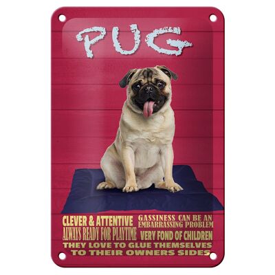 Blechschild Spruch 12x18cm Pug Hund clever attentive Dekoration