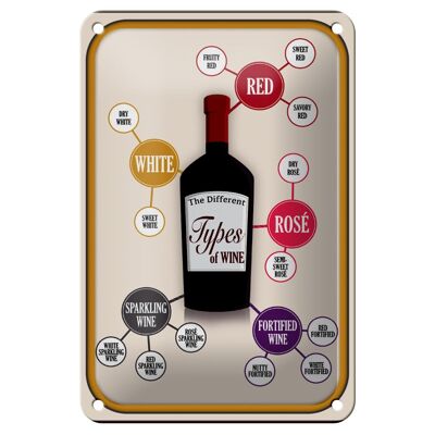 Tin sign wine 12x18cm Types of Wine red white rose decoration