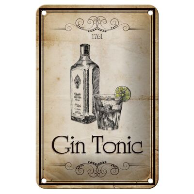 Cartel de chapa alcohol 12x18cm 1761 Gin tonic decoración retro
