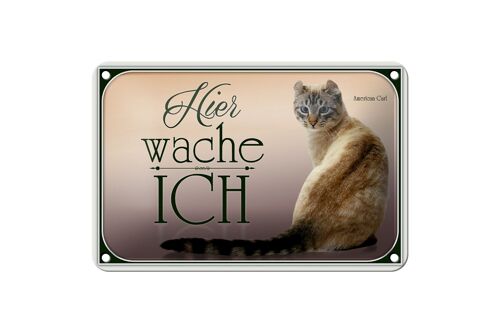 Blechschild Katze 18x12cm American Curl hier wache ich Dekoration