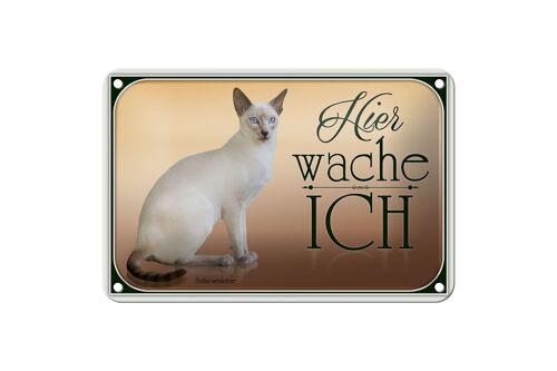 Blechschild Katze 18x12cm Balinesenkatze hier wache ich Dekoration