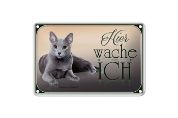 Plaque métal chat 18x12cm Chartreux ici je me réveille déco 1