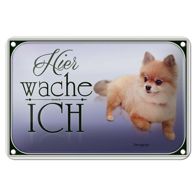 Cartel de chapa perro 18x12cm Pomerania aquí guardo decoración