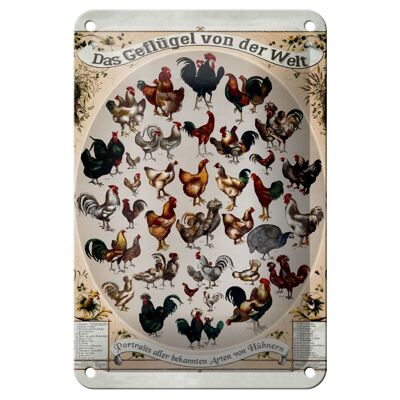 Plaque en tôle type volaille 12x18cm décoration la volaille du monde