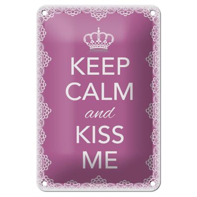 Cartel de chapa que dice 12x18cm Keep Calm and kiss me decoración de corona