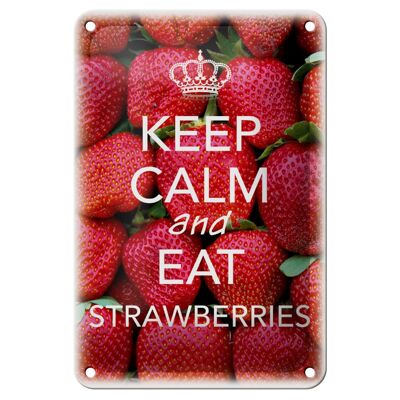 Cartel de chapa que dice 12x18cm Keep Calm and eat fresas decoración