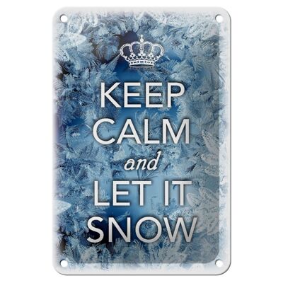 Cartel de chapa que dice 12x18cm Keep Calm and let is snow decoración