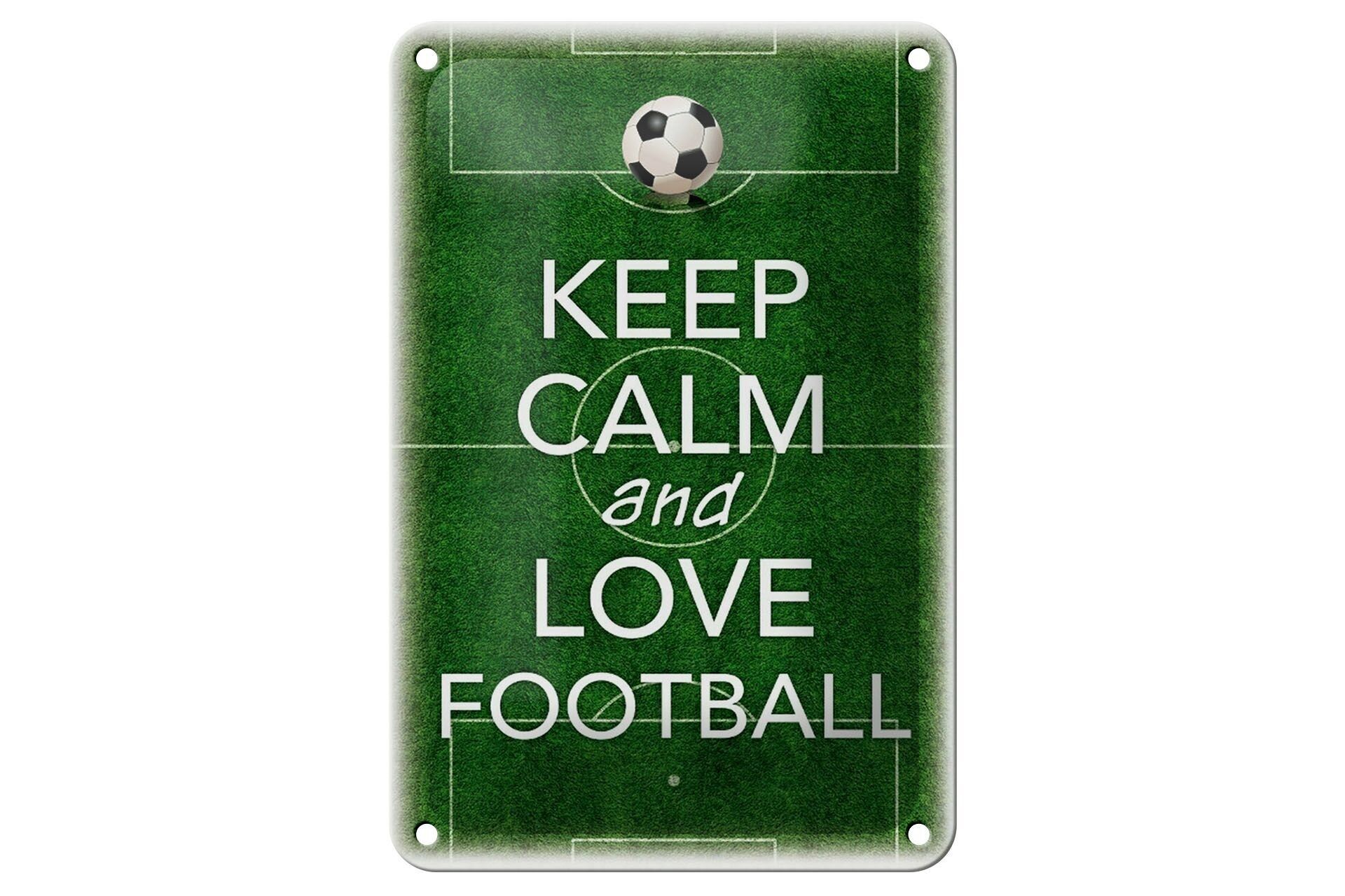 Targa in metallo con scritta "Keep Calm and love Football" 12x18 cm