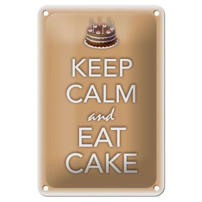 Targa in metallo con scritta "Mantieni la calma e mangia" decorazione per torta 12x18 cm