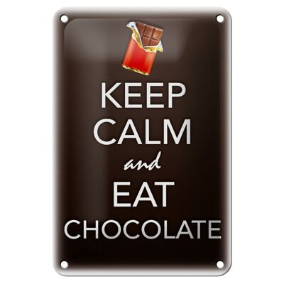 Targa in metallo con scritta Keep Calm and eat decorazione al cioccolato 12x18 cm