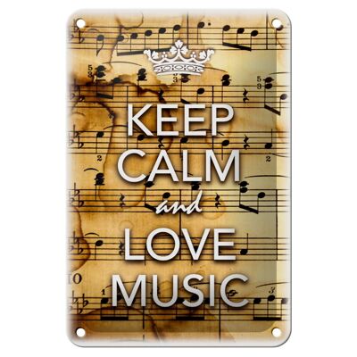 Cartel de chapa que dice 12x18cm Keep Calm and love music decoración