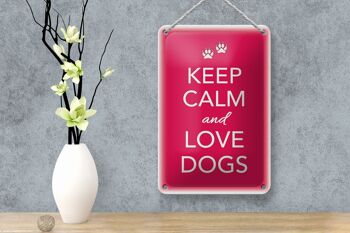 Panneau en étain disant 12x18cm, décoration de chien Keep Calm and love dogs 4