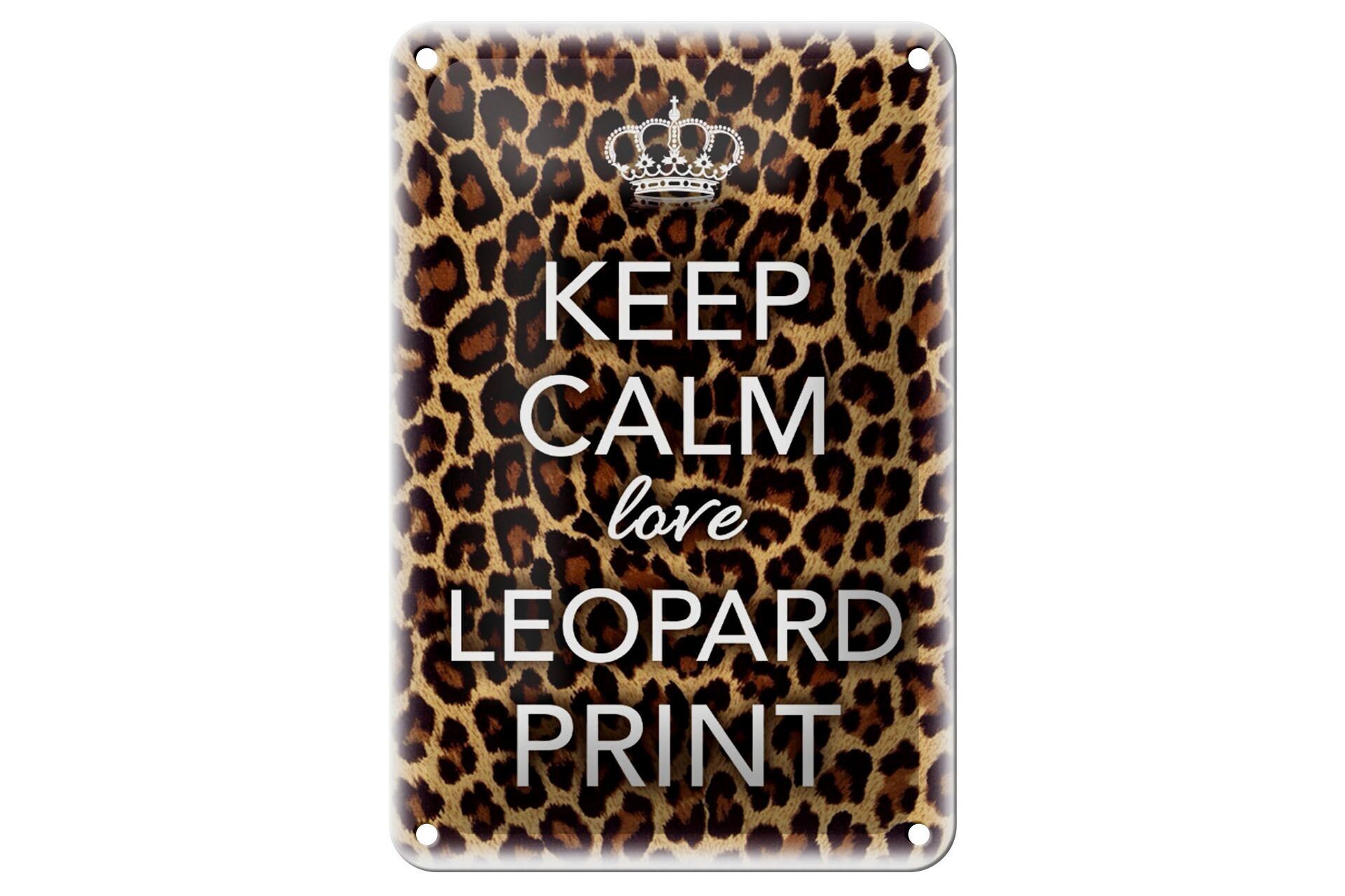 Panneau en étain disant 12x18cm, décoration imprimée léopard Keep Calm love
