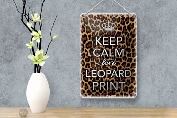 Panneau en étain disant 12x18cm, décoration imprimée léopard Keep Calm love 4