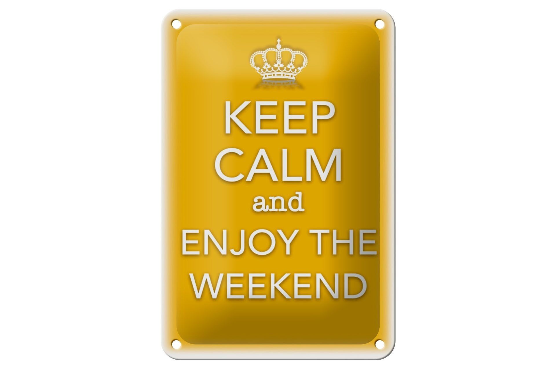 Targa in metallo con scritta "Mantieni la calma e goditi la decorazione del fine settimana" 12x18 cm