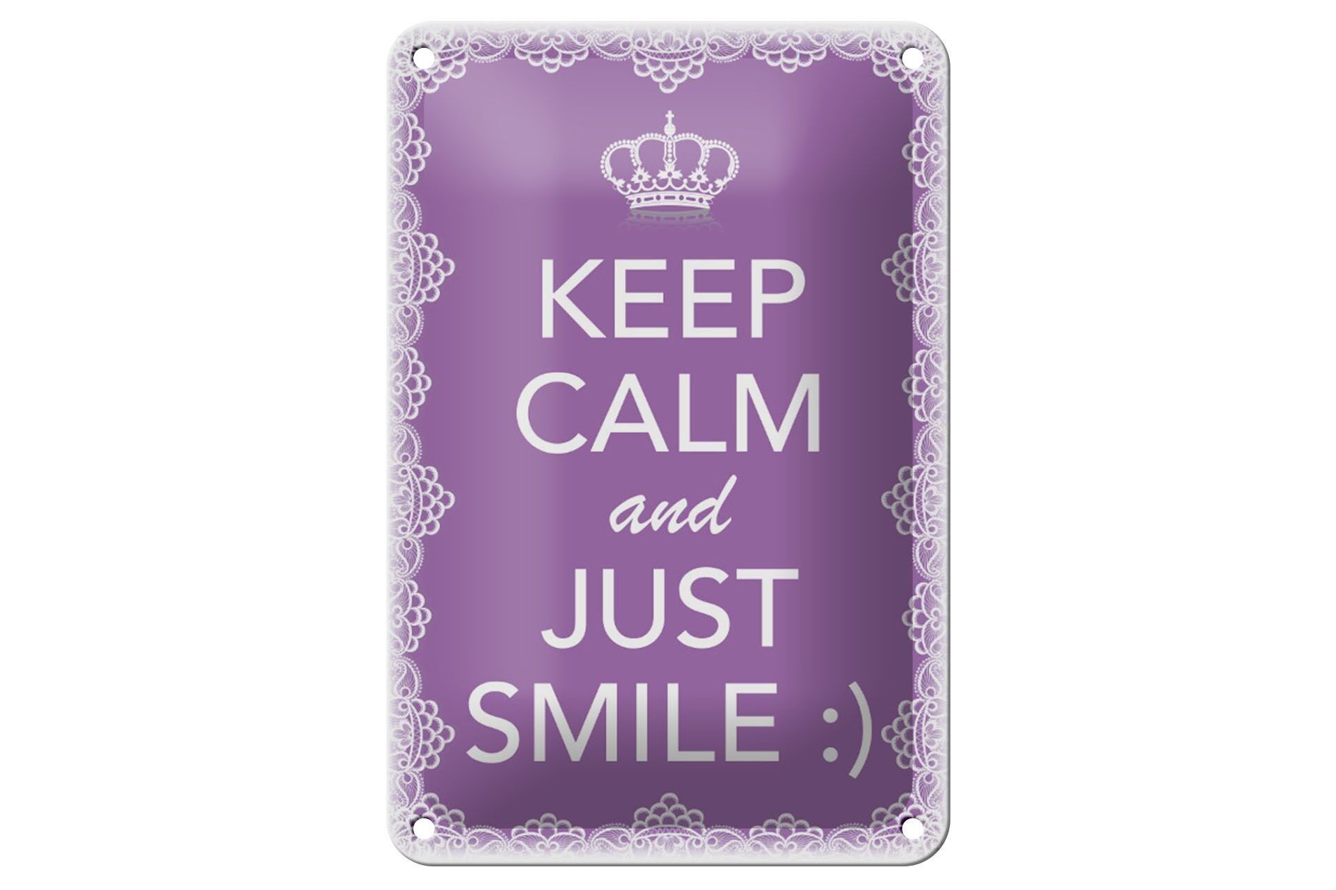 Targa in metallo con scritta "Keep Calm and just smile" 12x18 cm :) Decorazione