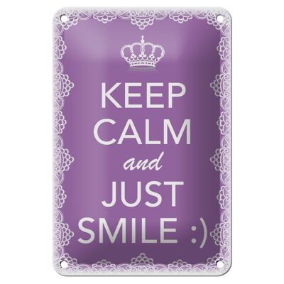 Cartel de chapa que dice 12x18cm Keep Calm and just smile :) Decoración