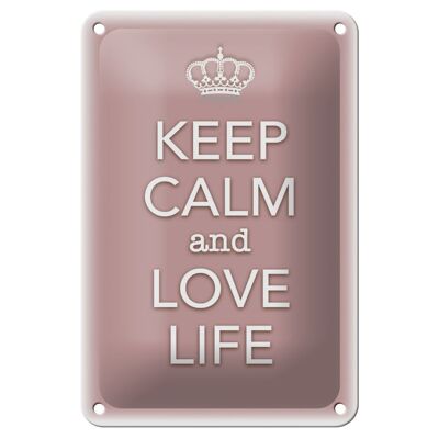 Cartel de chapa que dice 12x18cm Keep Calm and love life decoración