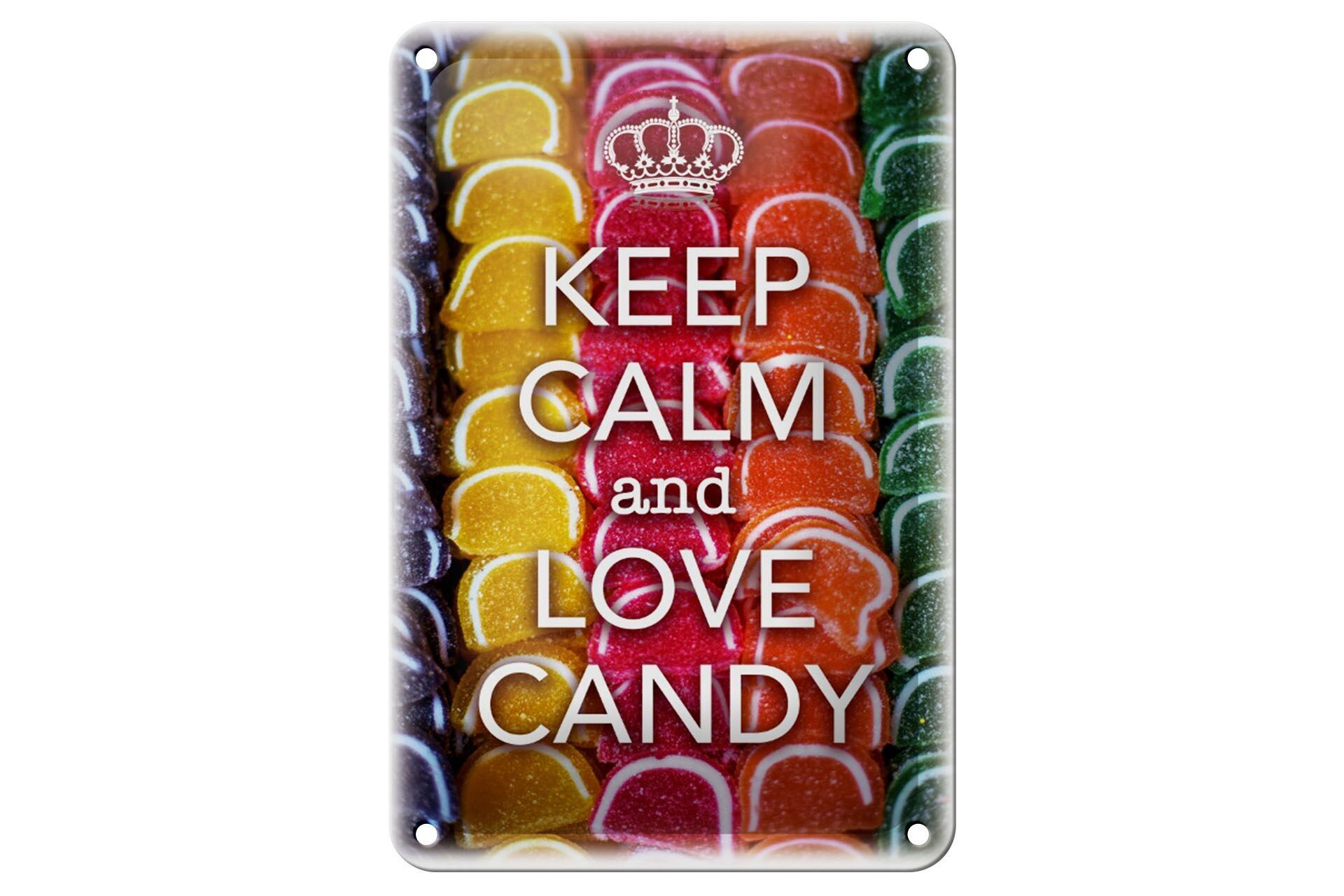 Targa in metallo con scritta "Keep Calm and Love Candy" 12x18 cm