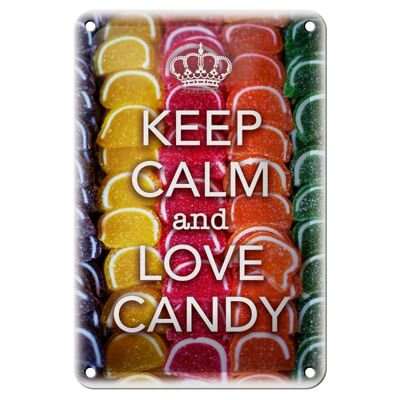 Cartel de chapa que dice 12x18cm Keep Calm and love candy decoración