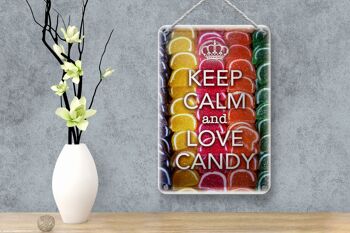 Panneau en étain disant 12x18cm, décoration de bonbons Keep Calm and love 4