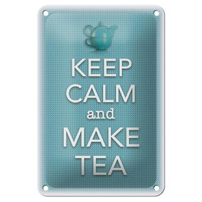 Cartel de chapa que dice 12x18cm Keep Calm and make tea decoración