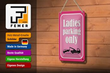 Plaque de stationnement en tôle 12x18cm Parking pour dames uniquement, décoration rose 3