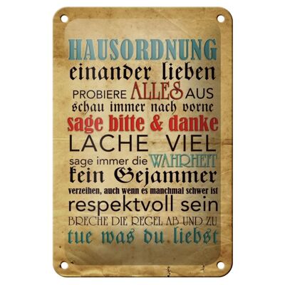 Blechschild Spruch 12x18cm Hausordnung sage bitte danke Dekoration