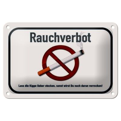 Cartel de chapa con nota, 18x12cm, prohibición de fumar, dejar decoración de colillas de cigarrillos