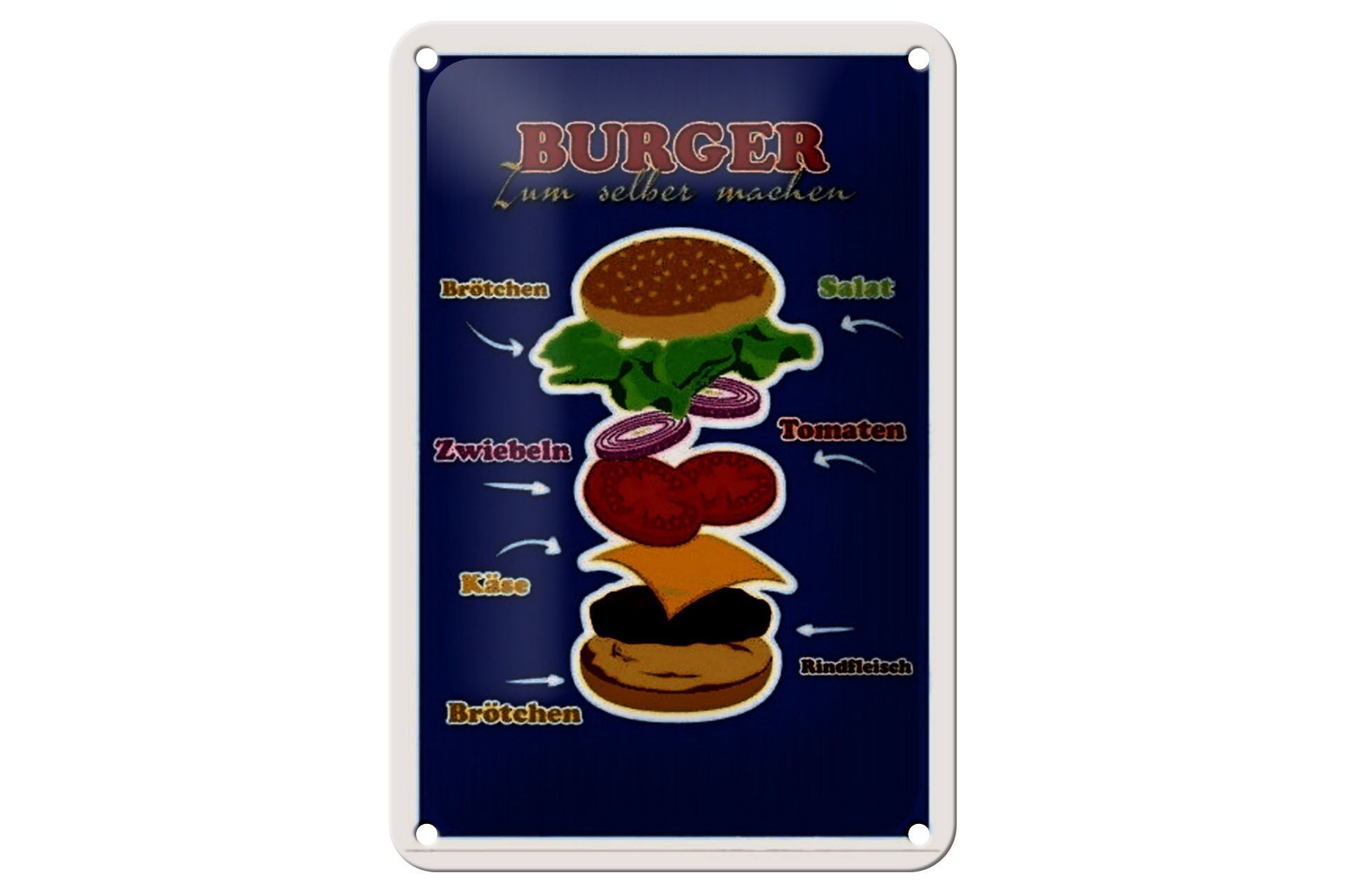 Blechschild Rezept 12x18cm Burger zum selber machen Dekoration