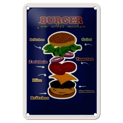 Cartel de chapa receta hamburguesa 12x18cm para hacer tu propia decoración