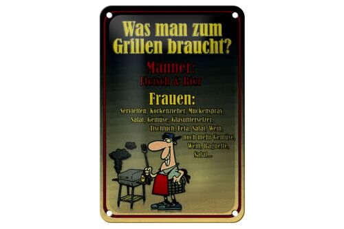 Blechschild Spruch 12x18cm Grillen Männer Fleisch Bier Dekoration