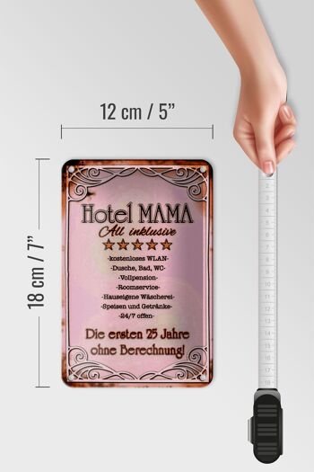 Panneau en étain indiquant 12x18cm Hotel Mama All inclusive, décoration 24h/24 et 7j/7 5